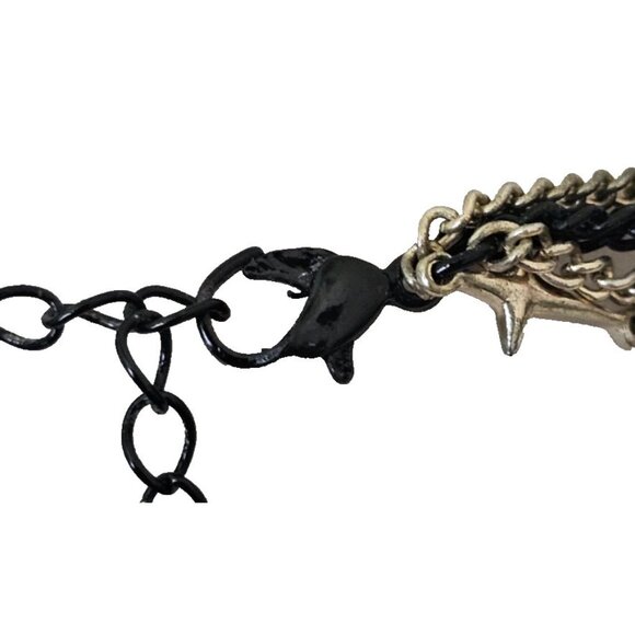 Multi-Strand, 5 Strand, Necklace, Black, Gold, Longest 23", Chain, EUC, Party - Picture 3 of 4